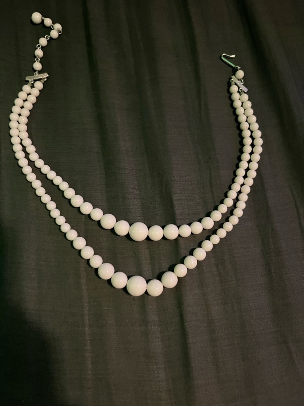 White Beaded Double-Strand Necklace - Unbranded